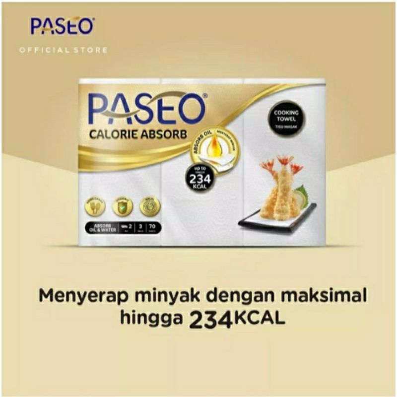 Tissue Dapur Penyerap Minyak Paseo Calorie Absorb Cooking Towel 3 Roll Absorbs