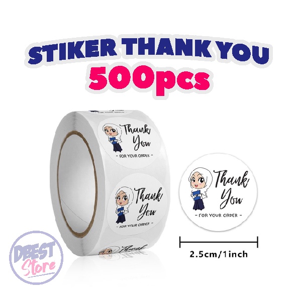 STICKER TAPE CUSTOM THANK YOU 1 ROLL ISI 500 PCS MADE WITH LOVE FOR YOUR ORDER HIJAB 2.5 CM