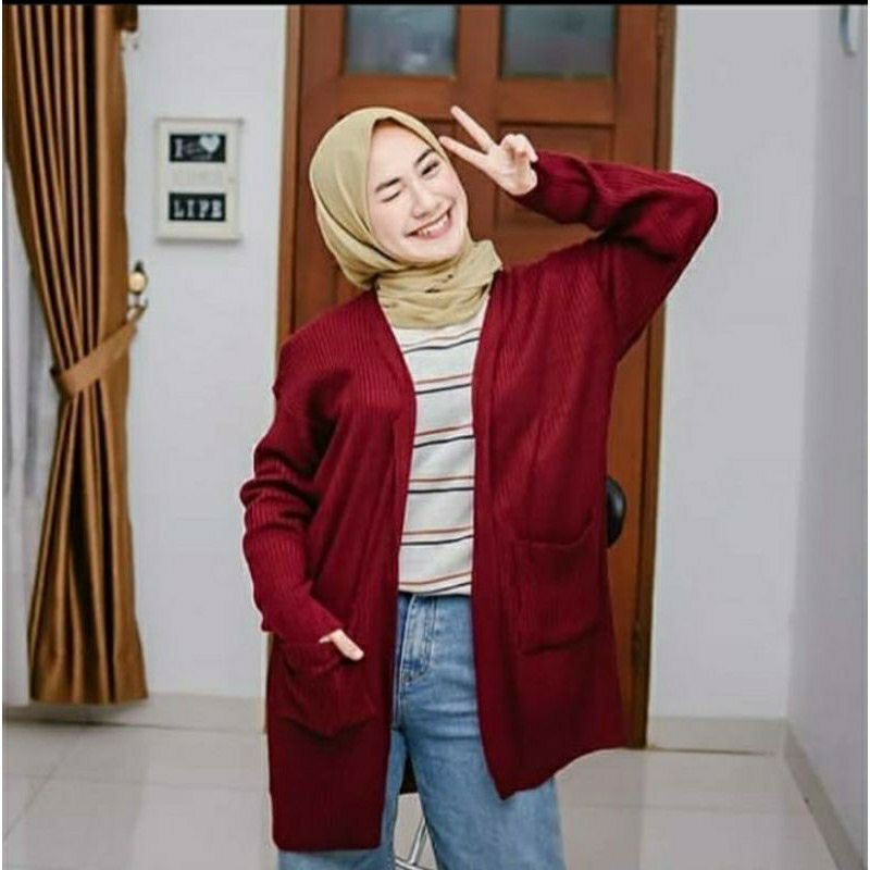 Belle Cardigan Rajut Wanita/LONG CARDIGAN BELLE SAKU/Pakaian Wanita