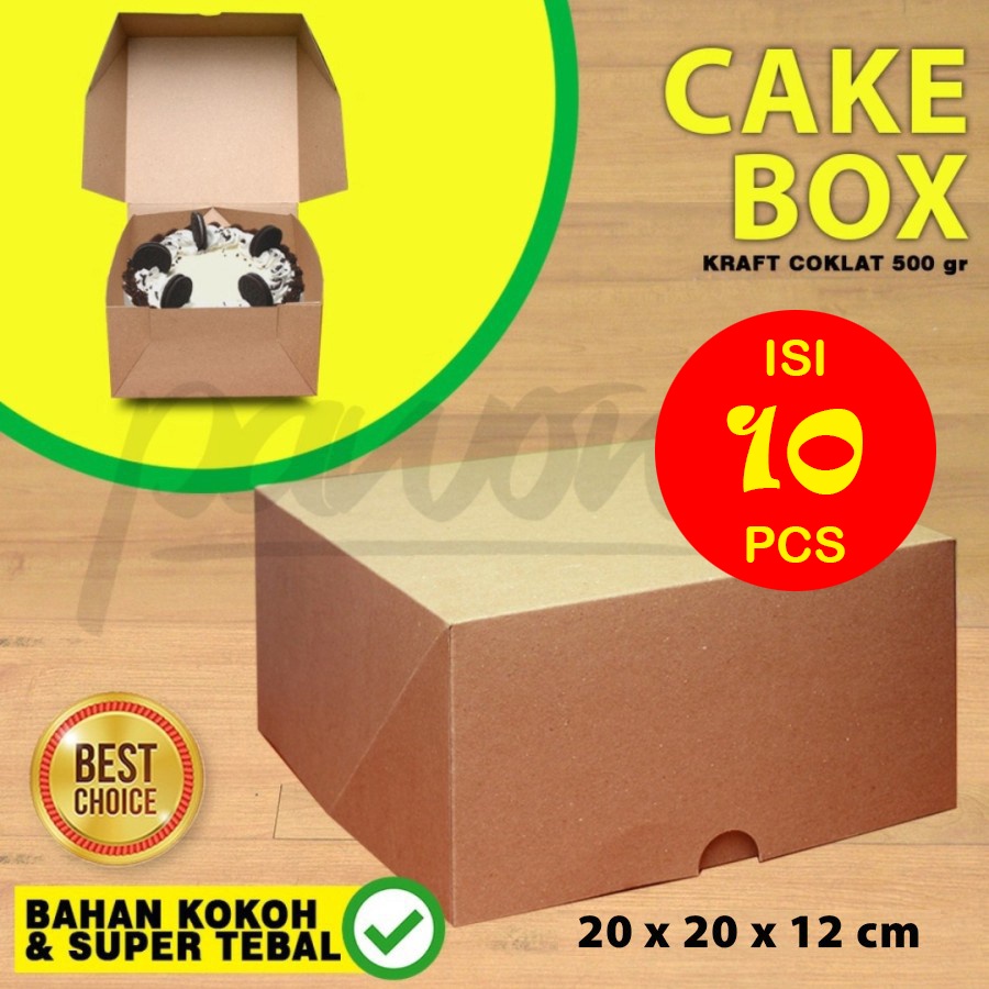 Kotak Box Dus Kue Cake 20x20 | KRAFT COKLAT| Blackforest-Lapis-Bolu - (10 Pcs)