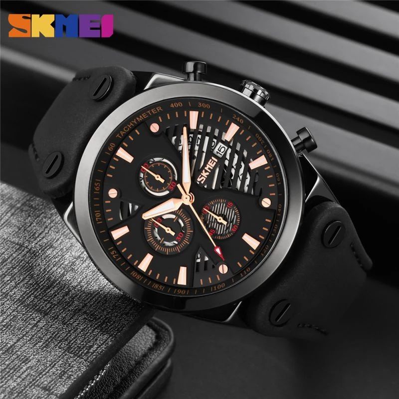 SKMEI 9282 Jam Tangan Pria Analog Chronograph Tali Kulit WATCHKITE WKOS