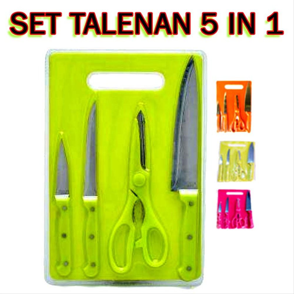 SRS (COD YES) Talenan Full Set Pisau Dapur + Talenan + Gunting / Knife Set / Talenan 5 in 1 - Random