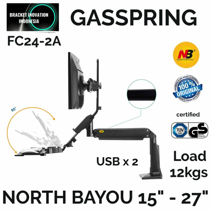 NB NORTH BAYOU FC24-2A Dual Monitor Arm TV Mount 2 Screen 22-27 Inch