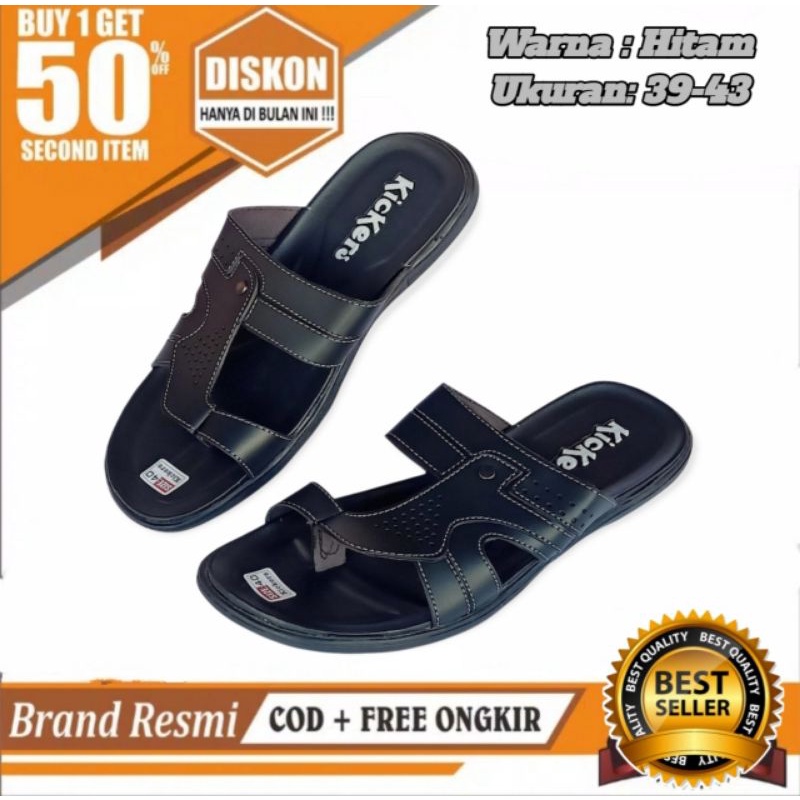 Sandal Japit Pria / Sandal Kulit Casual / Sandal pria Terbaru Distro Jepit kekinian Kickers