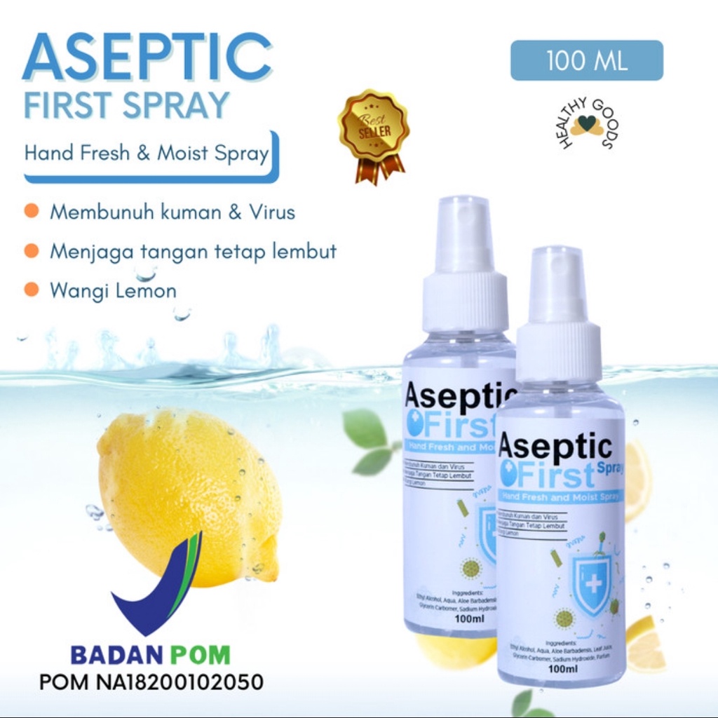 HAND SANITIZER CAIR SPRAY ASEPTIC FIRST HABD FRESH KEMASAN SPRAY 100 ML