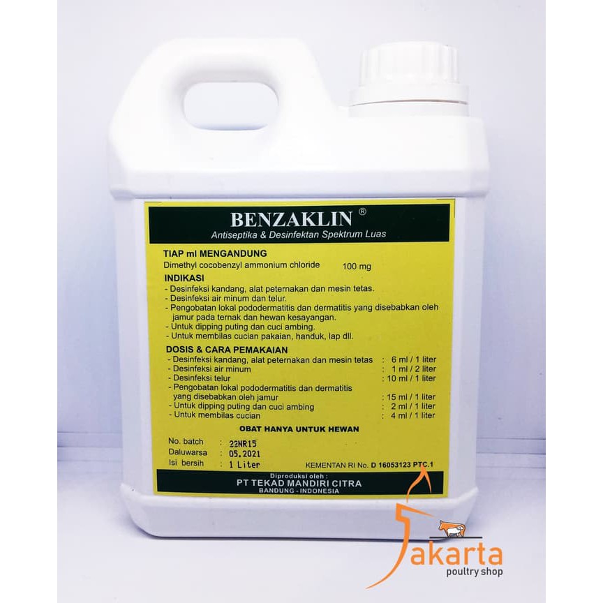 Benzaklin  Antiseptika & Desinfektan Spektrum Luas  1 Liter  PeT235