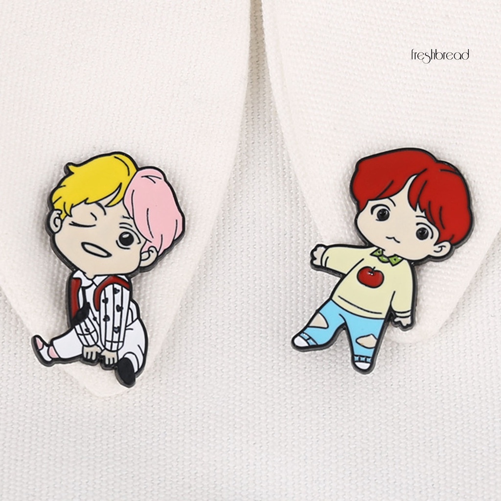 [ TERLARIS]K-POP BTS Member Cute Cartoon Figure Brooch Pins Badge Gift Clothes Decoration