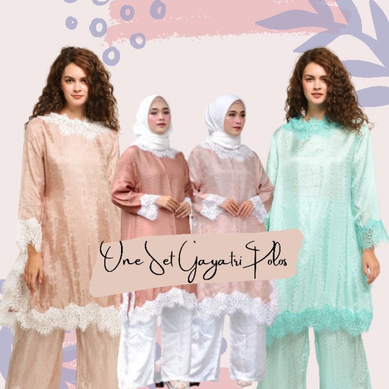 [BATIK POLOS SET] Tunik Batik Renda Premium Polos- Gayatri Set Pant