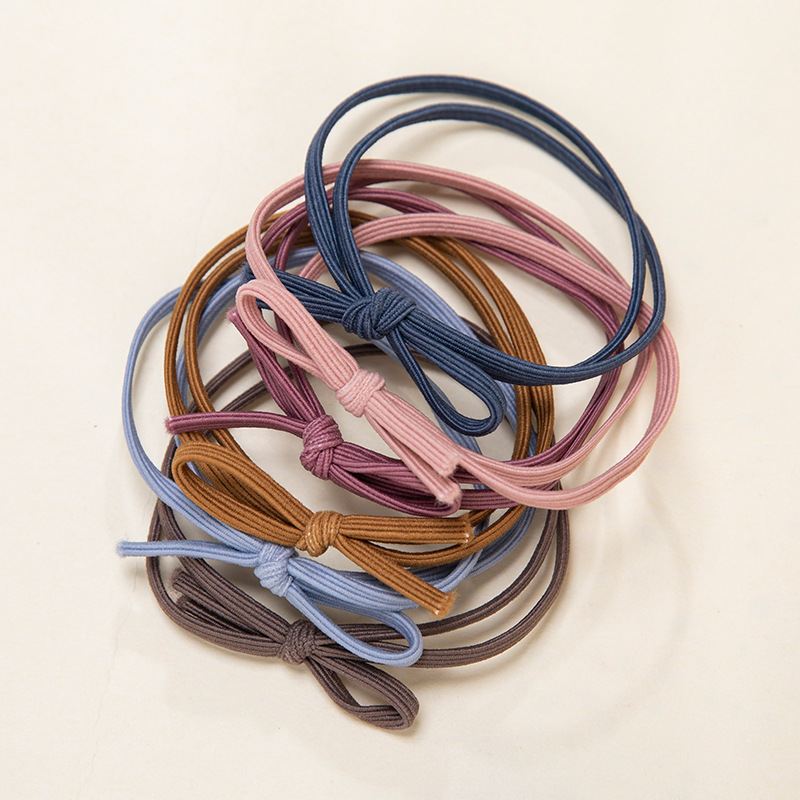 6 Pcs / Set Ins Korean Simple Bowknot Basic Hair Tie Color Korean Knotted Head Rope Hair Tie Band Set
