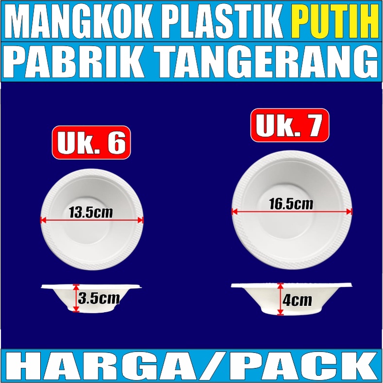 Mangkok Plastik Putih M6 uk 6 Sedang / Mangkok M7 uk 7 Besar Per Pack Mangkok Makan Sekali Pakai Var