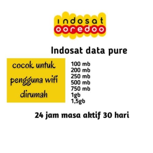 Indosat data pure kuota mini 100 MB - 1,5 GB 24 jam masa aktif 30 hari
