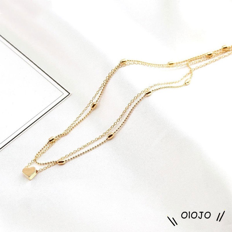 Kalung Klavikula Multi-Lapisan Kalung Berbentuk Hati Wanita Fashion Liontin Perhiasan - Ol