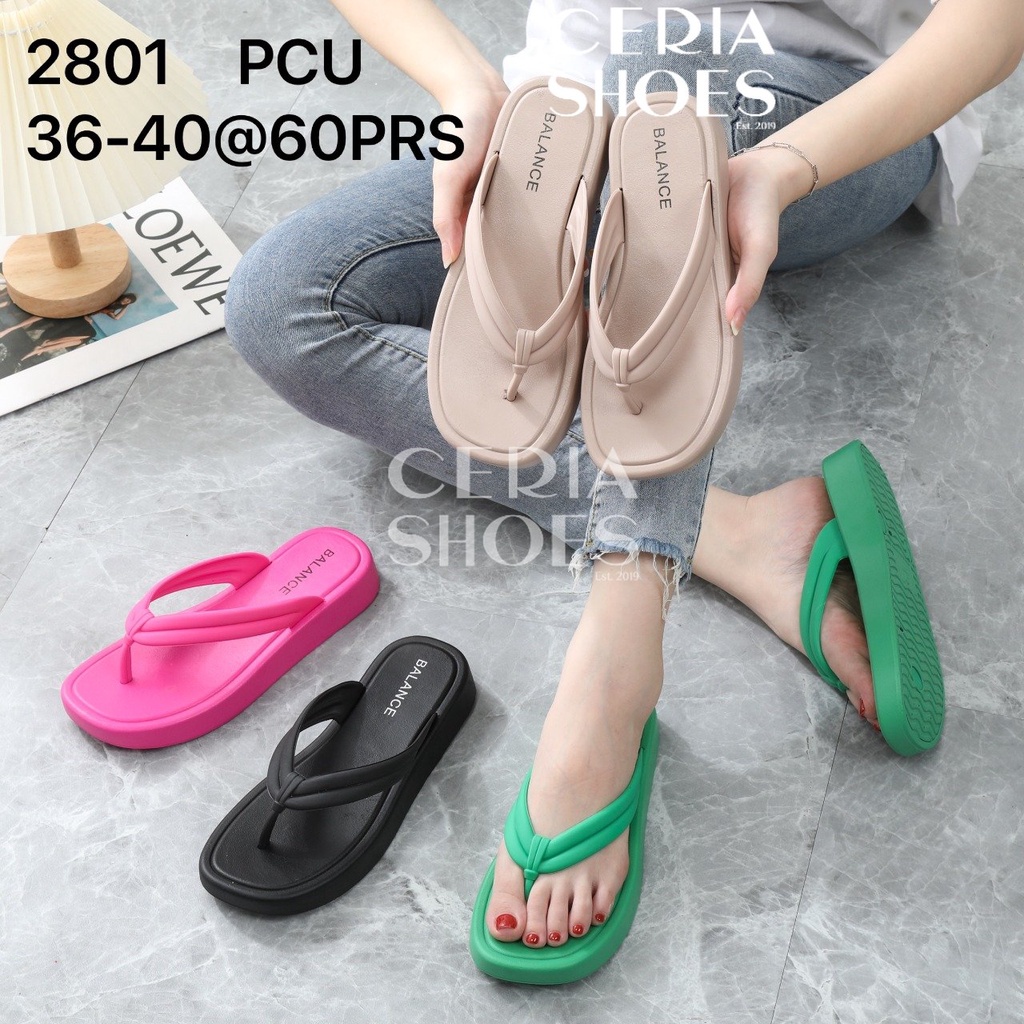 PVC Sandal Jepit Wanita Import Slippers Korean Bahan Jelly Super Empuk Elastis Sol Anti Slip Balance 2801-JPT