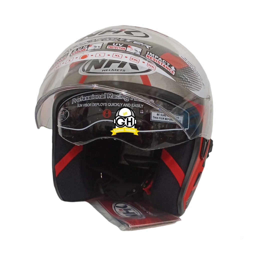 HELM NHK R1 MOTIF BIZARE RED SILVER DOFF NHK R-1 BIZARE RED SILVER DOFF DOUBLE VISOR