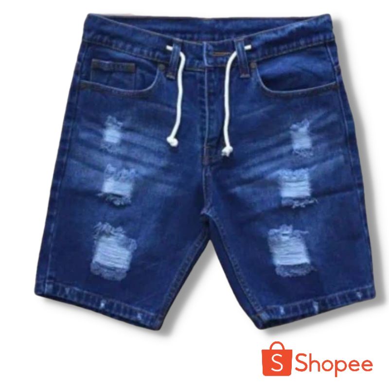 Broadshort pria big size-celana jeans pendek sobek santai distro