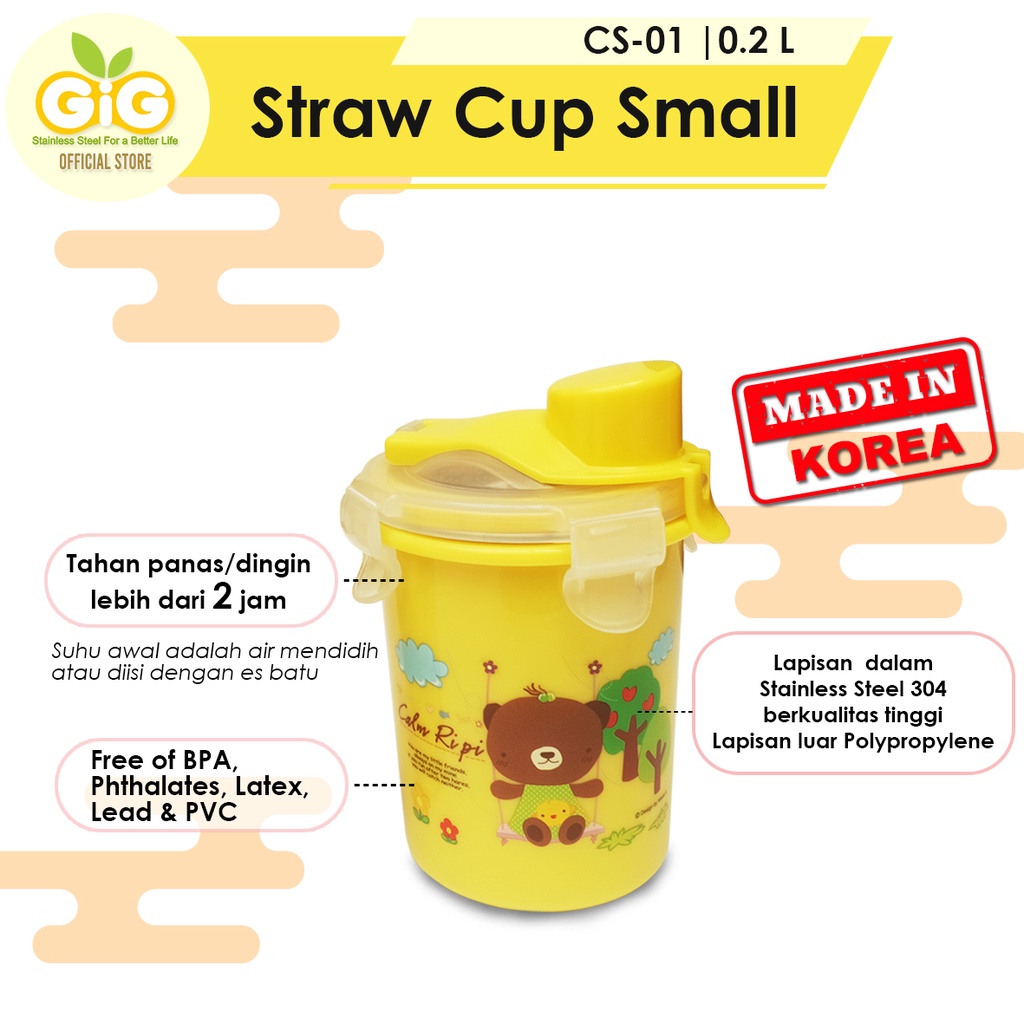 Botol Minum Anak GIG Baby Straw Cup Small CS-01/ Termos / Gelas Anak / Stainless Steel