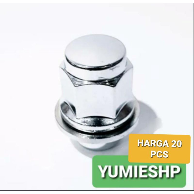 20 Pcs Mur Roda Velg Racing Kijang Kapsul Camry Alphard Hilux Krista Kuda L200 Strada Yaris Full Chrome Lug Nut