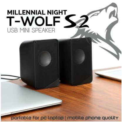 Speaker 2.0 gaming t-wolf wired audio 3.5mm usb stereo mini for pc laptop phone s2 - pengeras suara Twolf s-2