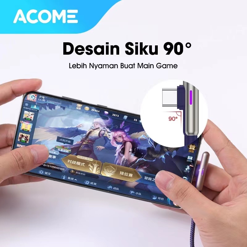 ACOME Gaming Cable Data TYPE-C Fast Charging Kabel Data QC3.0 3 A Garansi 1 Thn AWC