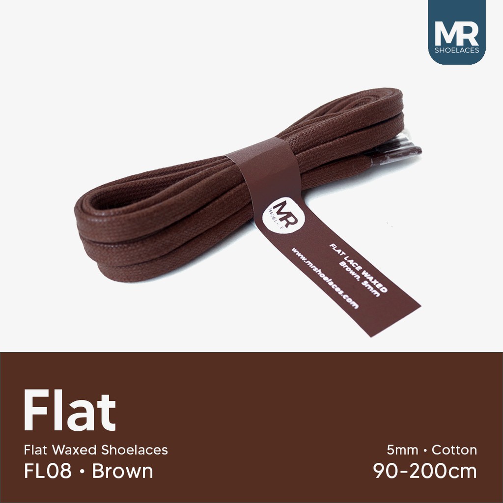 MR Shoelaces FL08 Brown (Coklat) Tali Sepatu Lilin 5mm Gepeng Flat Pipih (Waxed Laces) 90cm 100cm 120cm 150cm 180cm 200cm (Waxed Laces) - Premium Shoelace