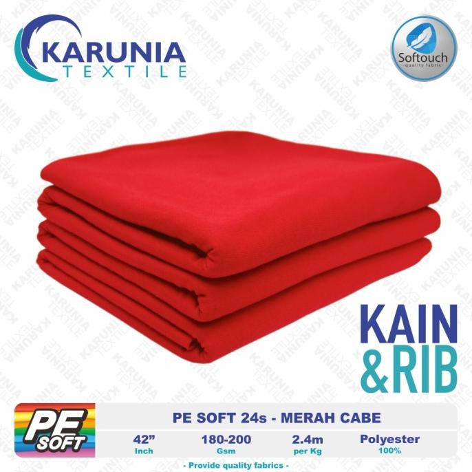 PE Soft 24s | Merah Cabe | Kain Kaos + Rib | Karunia Textile