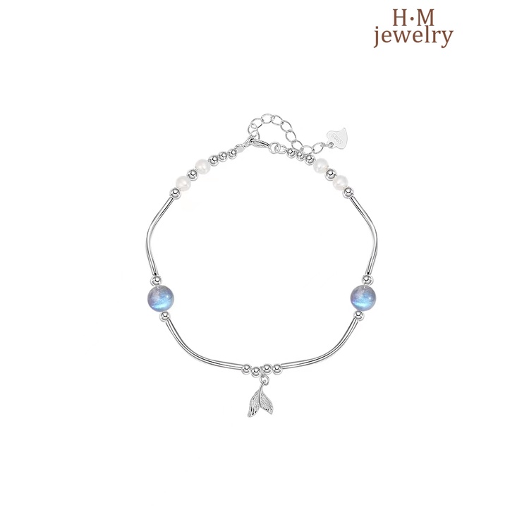 Gelang Mutiara Moonstone S925 Silver Bentuk Ekor Ikan Untuk Pacar Perempuan