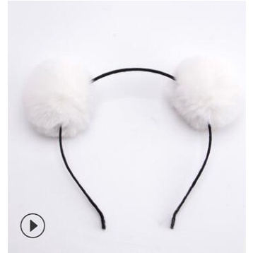 HHPA bando bulat panda bulu headband lucu bola bulu pompom import