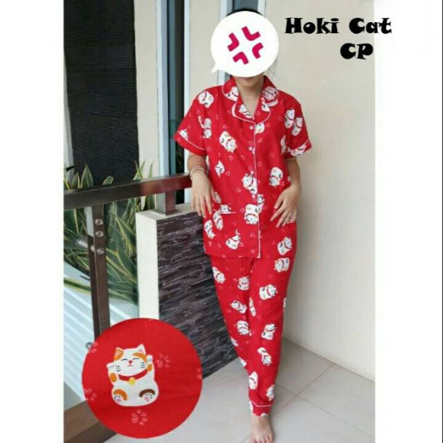 PIYAMA / BAJU TIDUR DEWASA MOTIF HOKI CAT