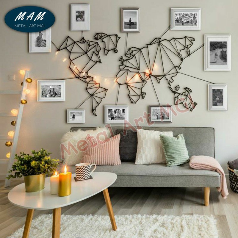 Hiasan Dinding Besi World Map METAL WALL DECOR dekorasi dinding WALL DECOR