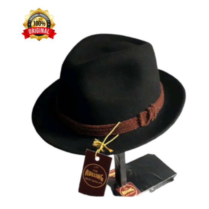 Topi Laken Fedora Simple Warna Hitam Topi Pria Elegan Topi Pria Klasik Original The Rolling Topi Tom