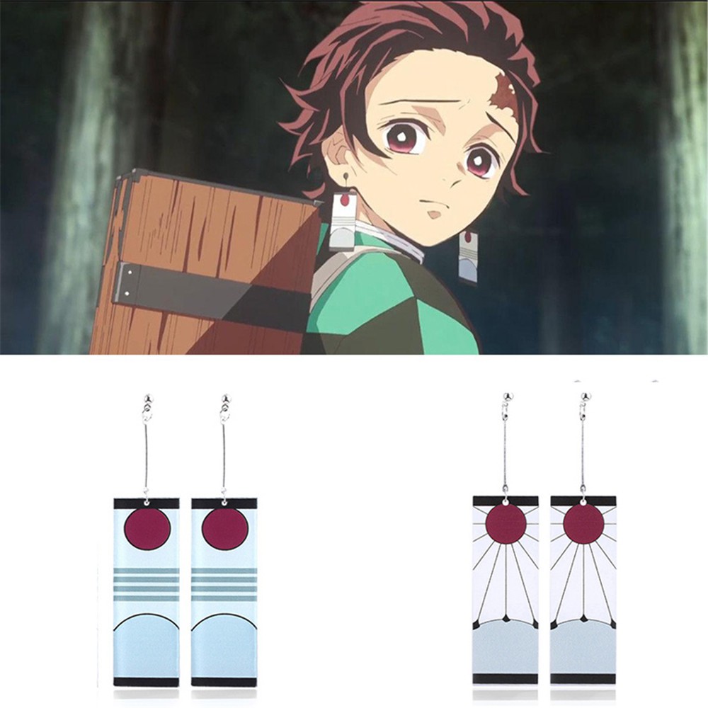 【COD Tangding】Anime Demon Slayer Kimetsu No Yaiba Kamado Tanjirou Cosplay Tanjiro Earrings Clip Stud Hook Earring Cosplay Earstuds