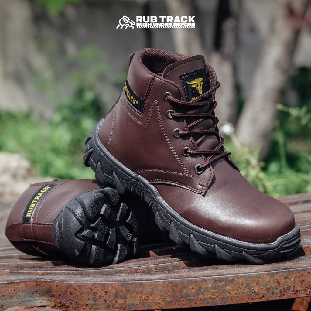 SEPATU SAFETY PRIA UJUNG BESI RUBTRACK RUBICON PERON SAFETY BOOT KERJA LAPANGAN PROYEK TOURING TRACKING NAIK GUNUNG