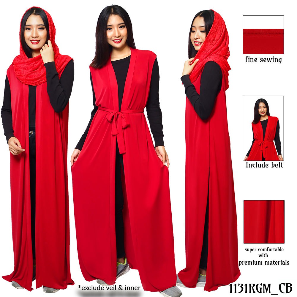 FOLVA kardigan baju muslim lebaran spandex 1131RGM merah all size