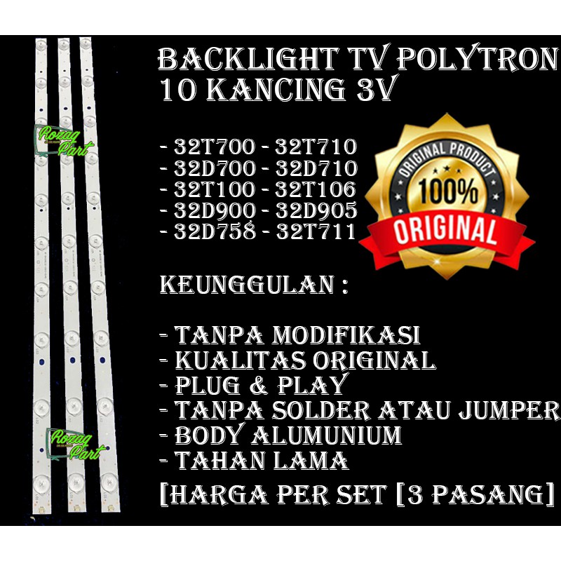 Lampu Backlight TV Polytron 32 inc inchi PLD 32D710 10 Led 3 Volt