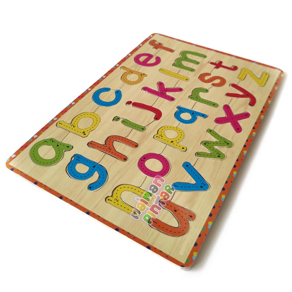 Mainan Kayu Pintar Puzzle Kayu Huruf Kecil Bergaris SNI Murah Berkualitas Bisa COD