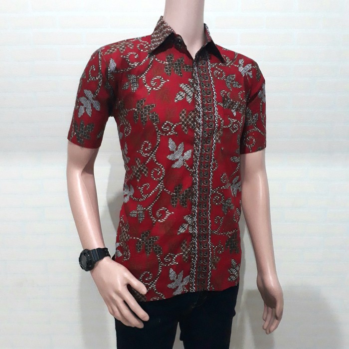Kemeja batik pria merah modern batik Pekalongan - Merah- M
