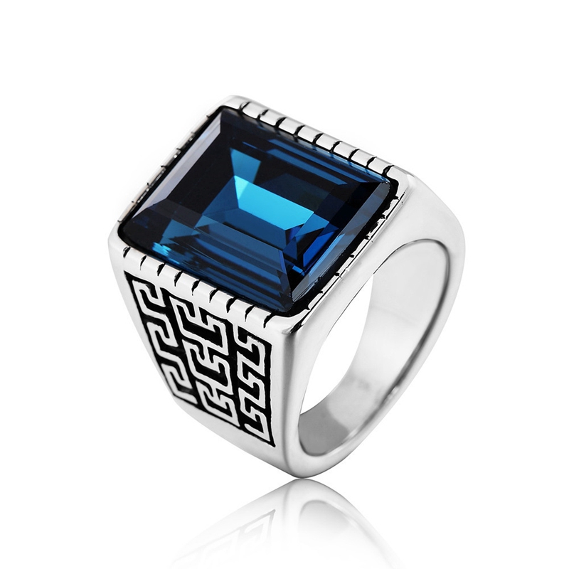 Classic Luxury Men's Great Wall Pattern Casual Gemstone Ring Jewelry