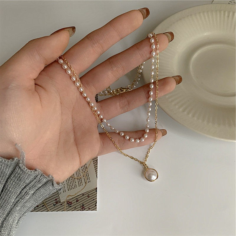 Classic Fashion Simple Pearl Beaded Double Layer Necklace For Women