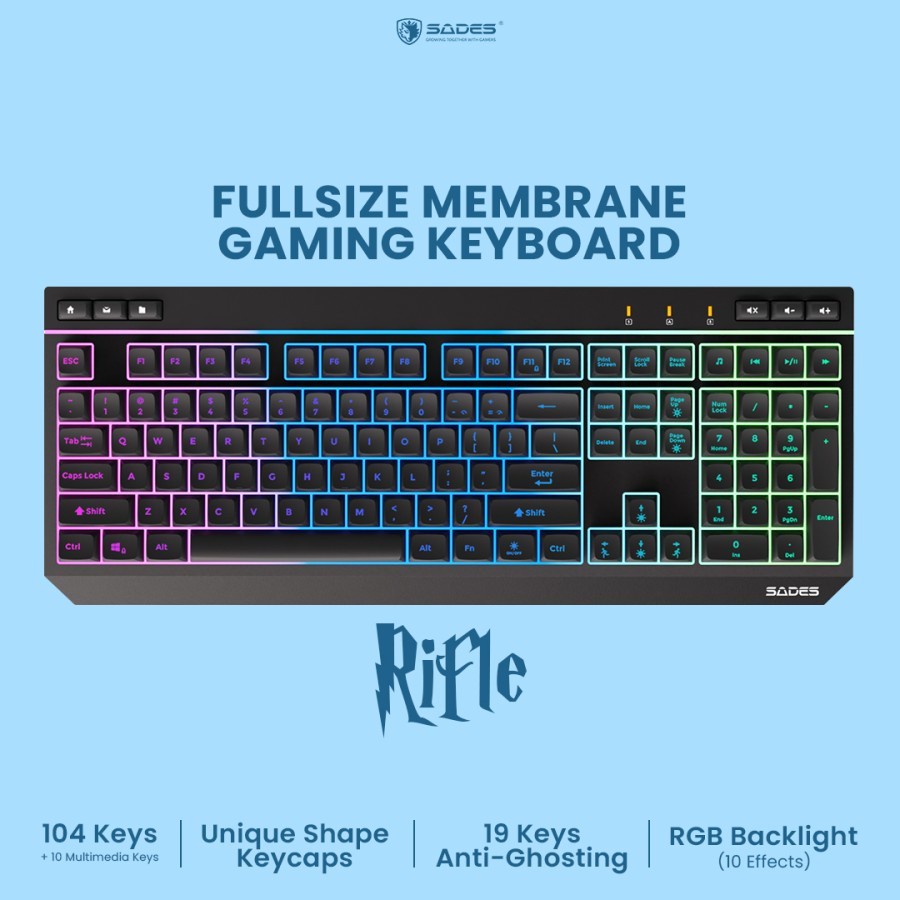 Keybord Gaming Membrane Fullsize Sades Rifle - Gaming Keyboard