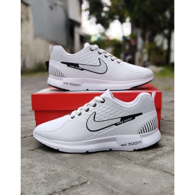 Sepatu Sneakers Putih &amp; Hitam Pria Wanita Nikee Zoom