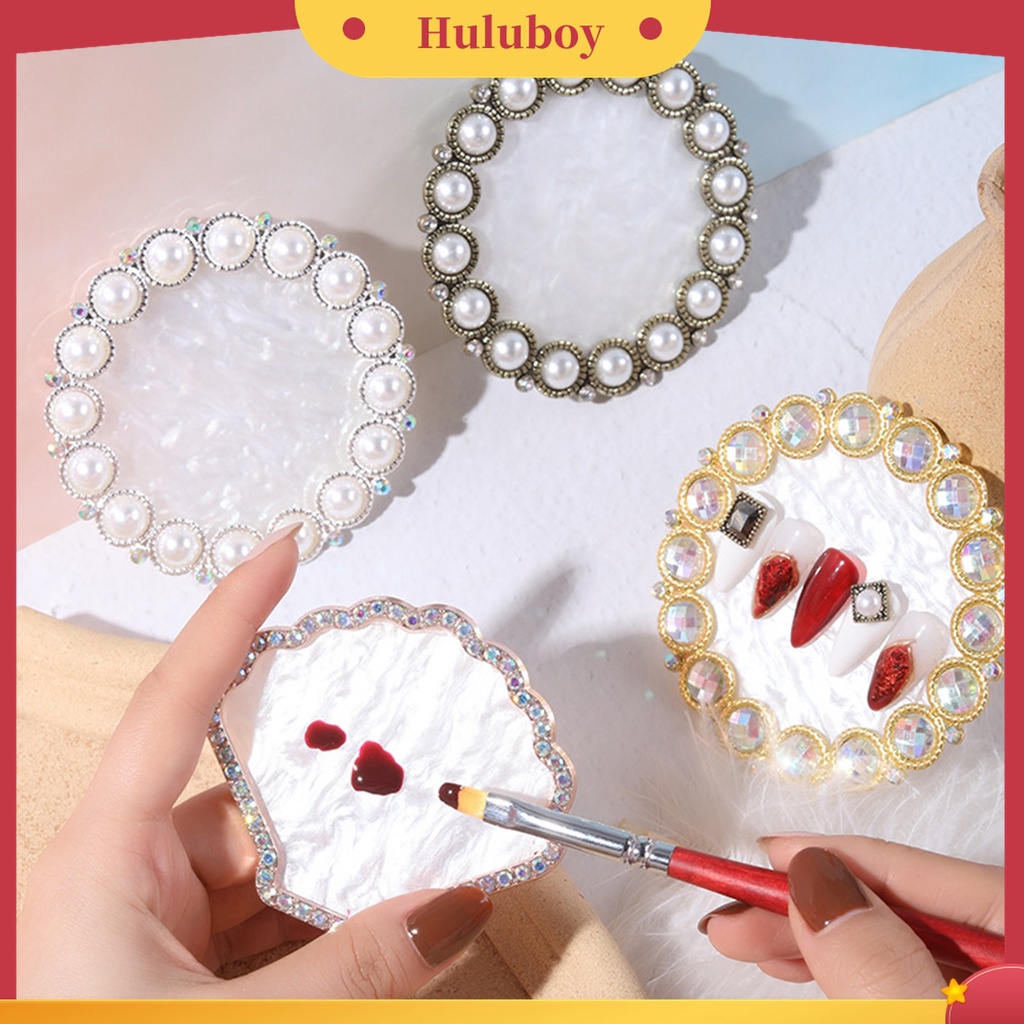 Huluboy Huluboy♡ Piring Nail Art Bahan Metal Motif Bunga Aksen Mutiara