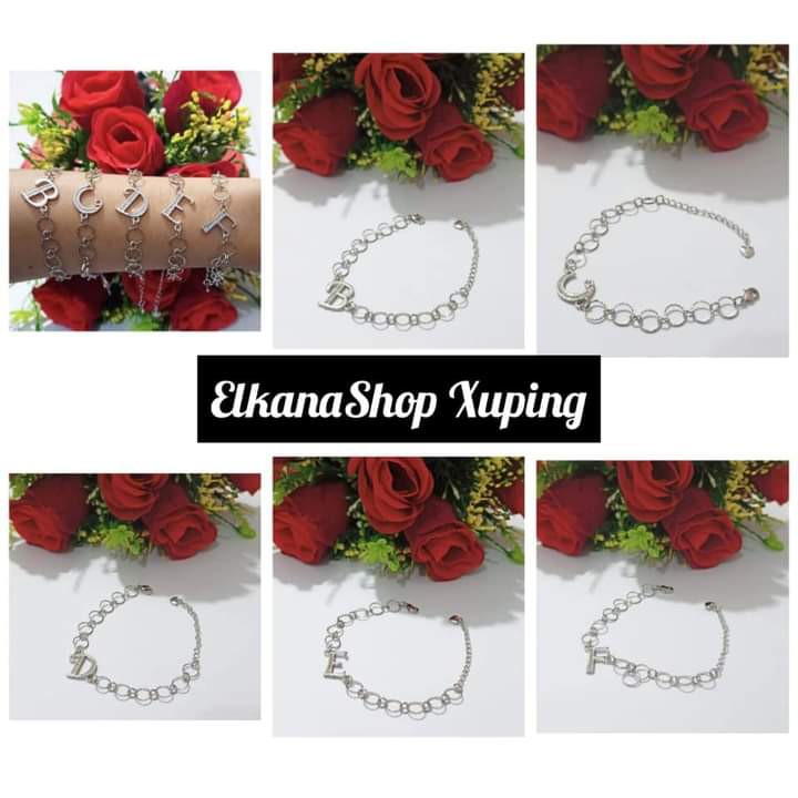 Gelang Dewasa Ring bulat  Ininsial Nama A-Z chat pilih huruf.silver xuping