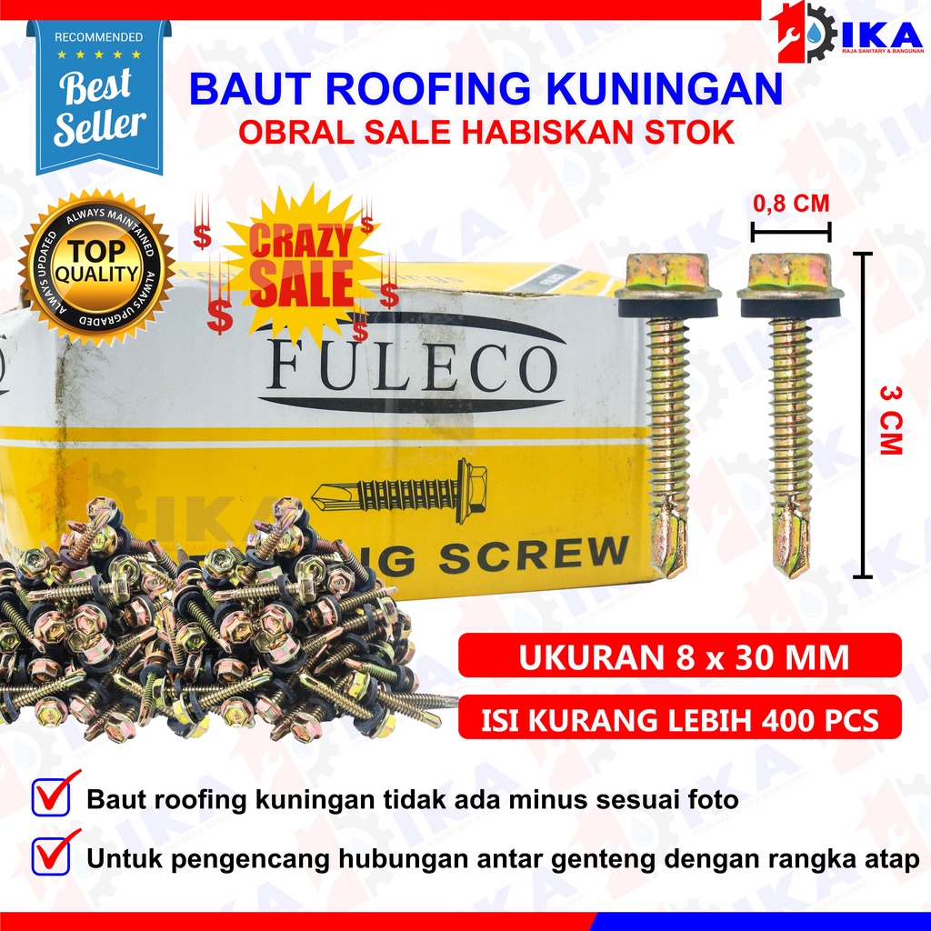 CRAZY SALE | Baut Roofing 8 x 30 / Mata Baut Ruping Baja Ringan ISI 400 PCS