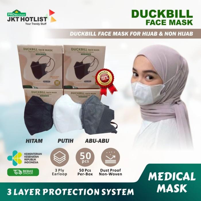 Kos | Masker Duckbill Hijab Medis 3 Ply Isi 50 Pcs Duckbill 3D Mask Original