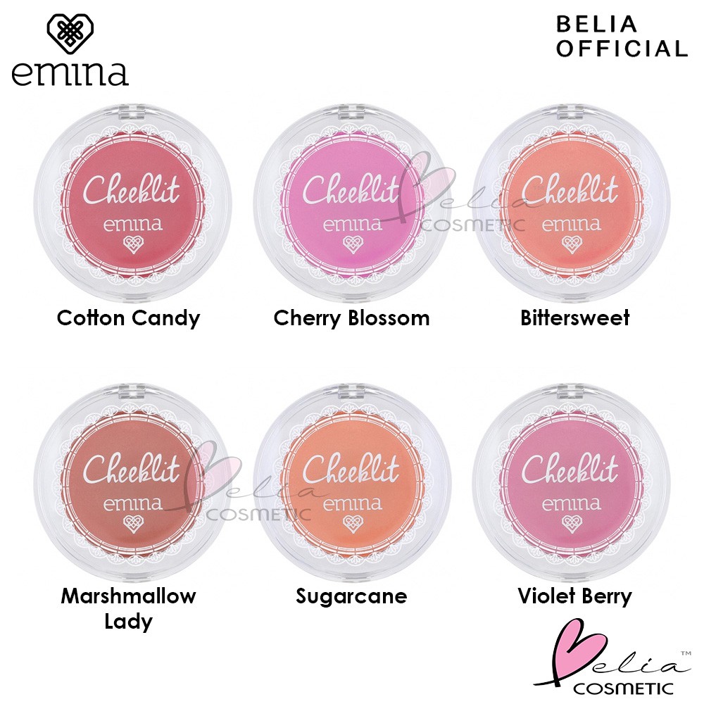 ❤ BELIA ❤ EMINA Cheek Lit Pressed Blush On, Cream, Blush Stick, Highlighter Powder ✔️BPOM Cheeklit