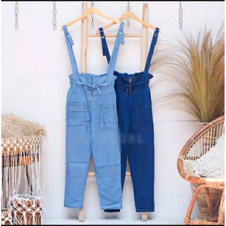 BAJU KODOK WANITA CELANA KODOK WANITA JEANS JUMPSUITT OVERALL CEWEK
