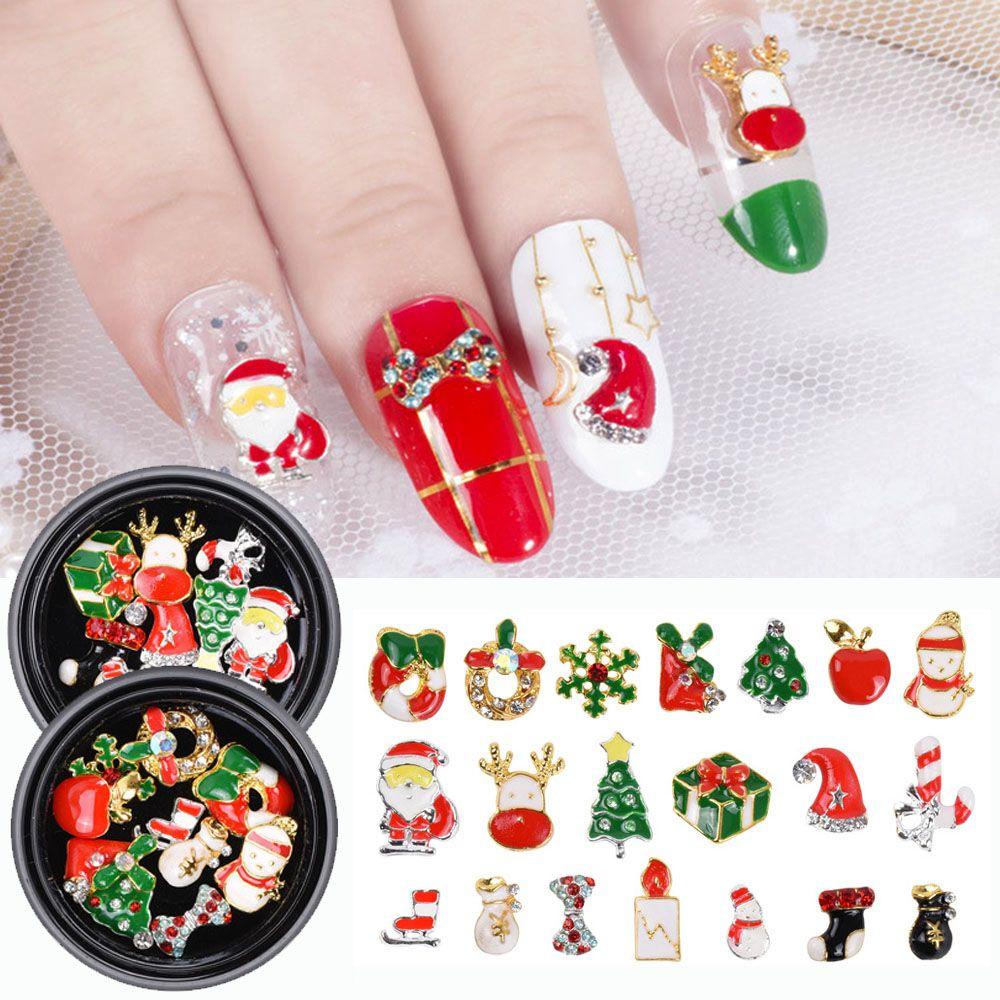 AUGUSTINA Agustin 3D Dekorasi Nail Art Glitter Snowflake Wanita Salon XmasTree Snowman Zircon Hiasan Kuku Nail Rhinestones