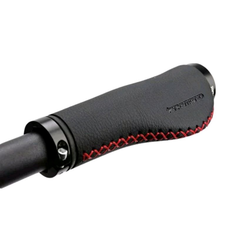 Promend GR-502 Handgrip Leather Doubel Lock Handlebar Grip Leather Handgrip Sepeda Lis Merah