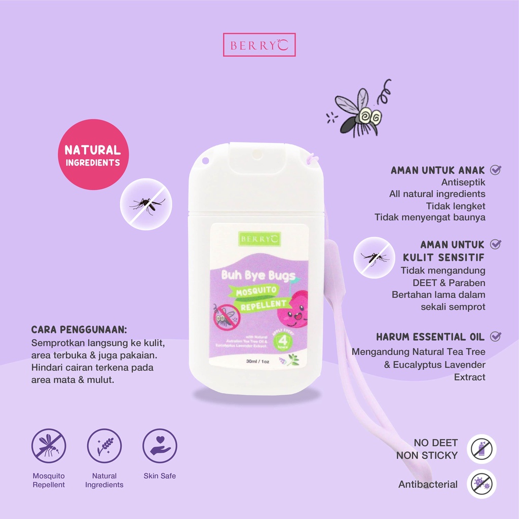 Berry C Buh Bye Bugs (BBB) 30ml Mosquito Repellent with Antibacterial