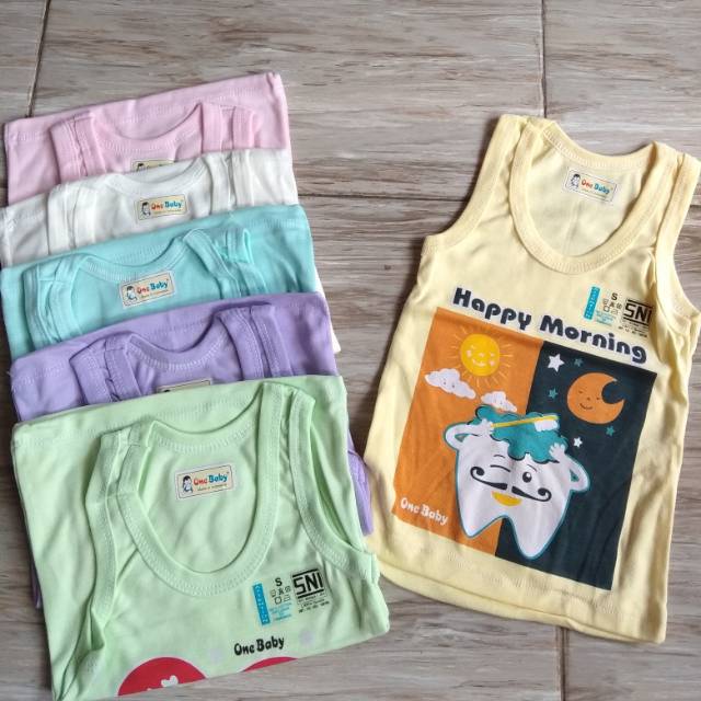 ONE BABY 6 pcs Kaos Bayi SNI Lengan Buntung / Kutung Uk. S - XL